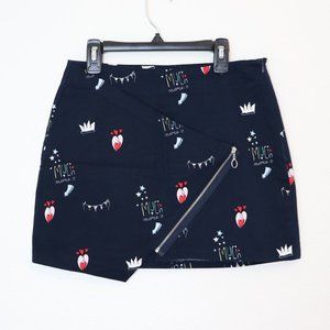 Zara Trafaluc Collection Much More Zipper Design Navy Blue Graphic Small Skirt